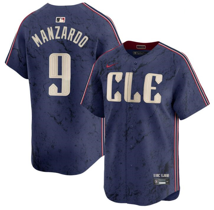 Men's Cleveland Guardians #9 Kyle Manzardo Navy 2024 City Connect Limited Stitched Baseball Jersey